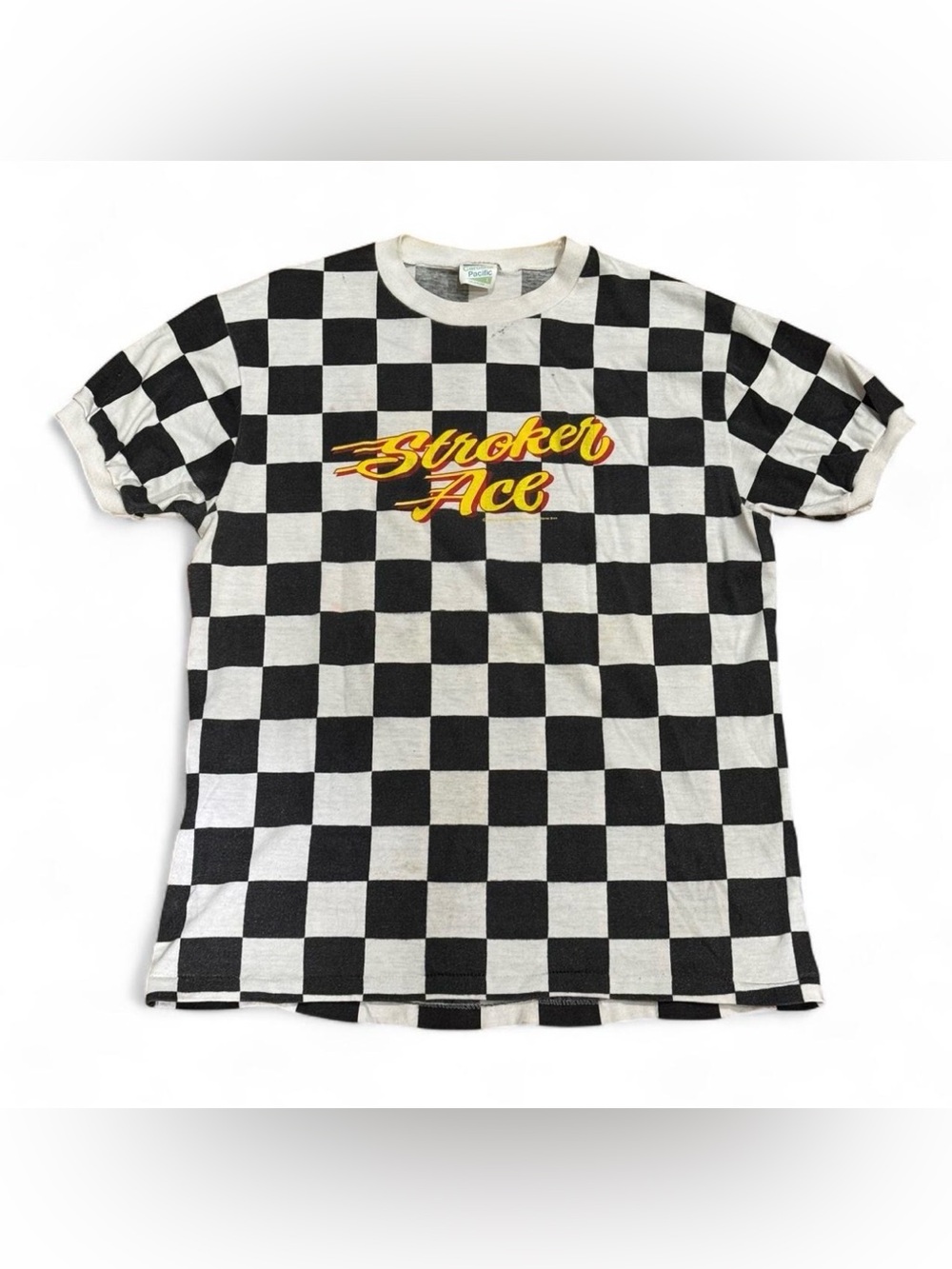 Vintage 1983 Stroker Ace Checkerboard Racing T-Shirt L